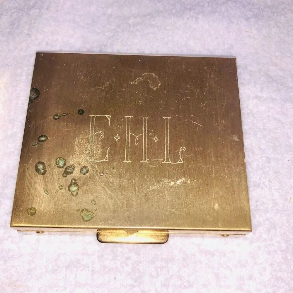 Vintage Metal Coin Holder Money Clip Purse Bronze Trinket Case Compact Lot 2